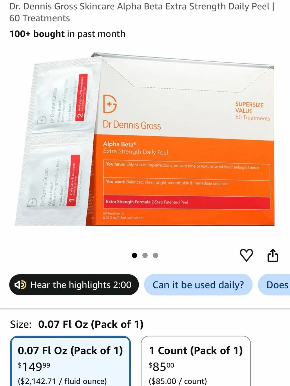 Dr. Dennis Gross Alpha Beta Extra Strength Daily Peel – 60 Treatments – New